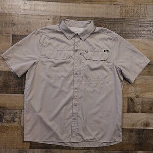 Eddie Bauer Short Sleeve Fishing Shirt Men’s Large Stone Gray Performance Vented